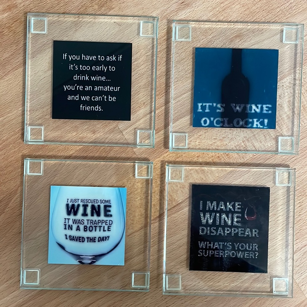 Set of 4 Glass Coasters. Wine Coasters